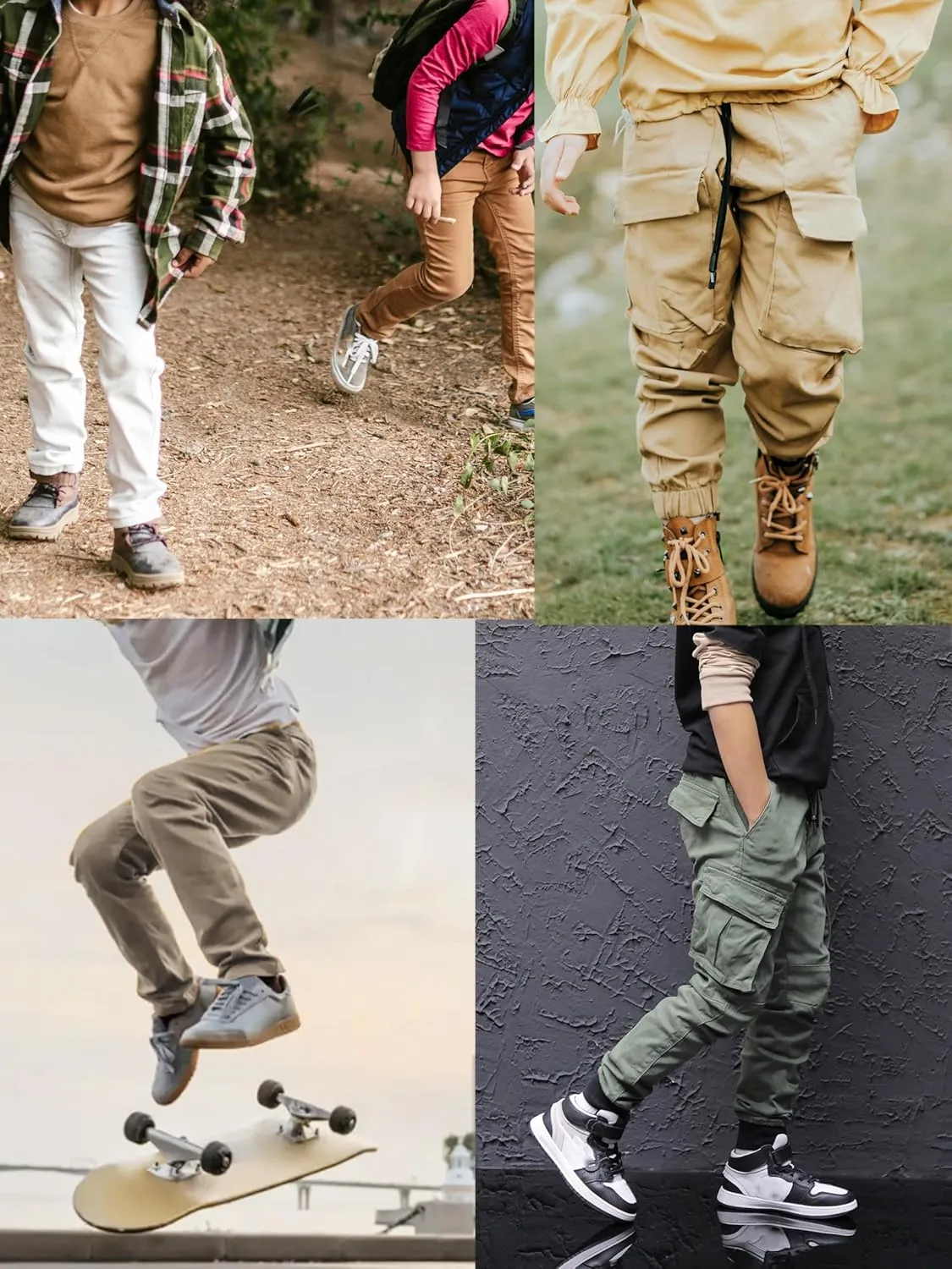 CAMLAKEE Boys Stretch Cargo Pants Kids Drawstring Elastic Waist School Youth Twill Joggers Pants