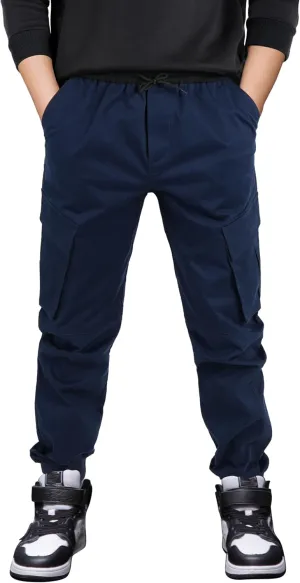 CAMLAKEE Boys Stretch Cargo Pants Kids Drawstring Elastic Waist School Youth Twill Joggers Pants