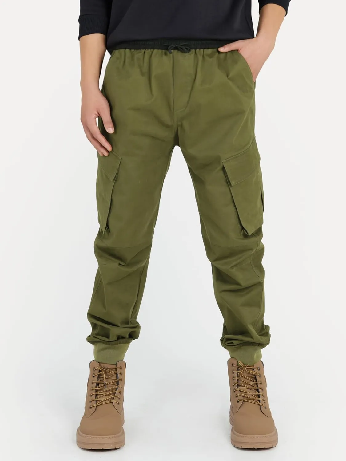 CAMLAKEE Boys Stretch Cargo Pants Kids Drawstring Elastic Waist School Youth Twill Joggers Pants