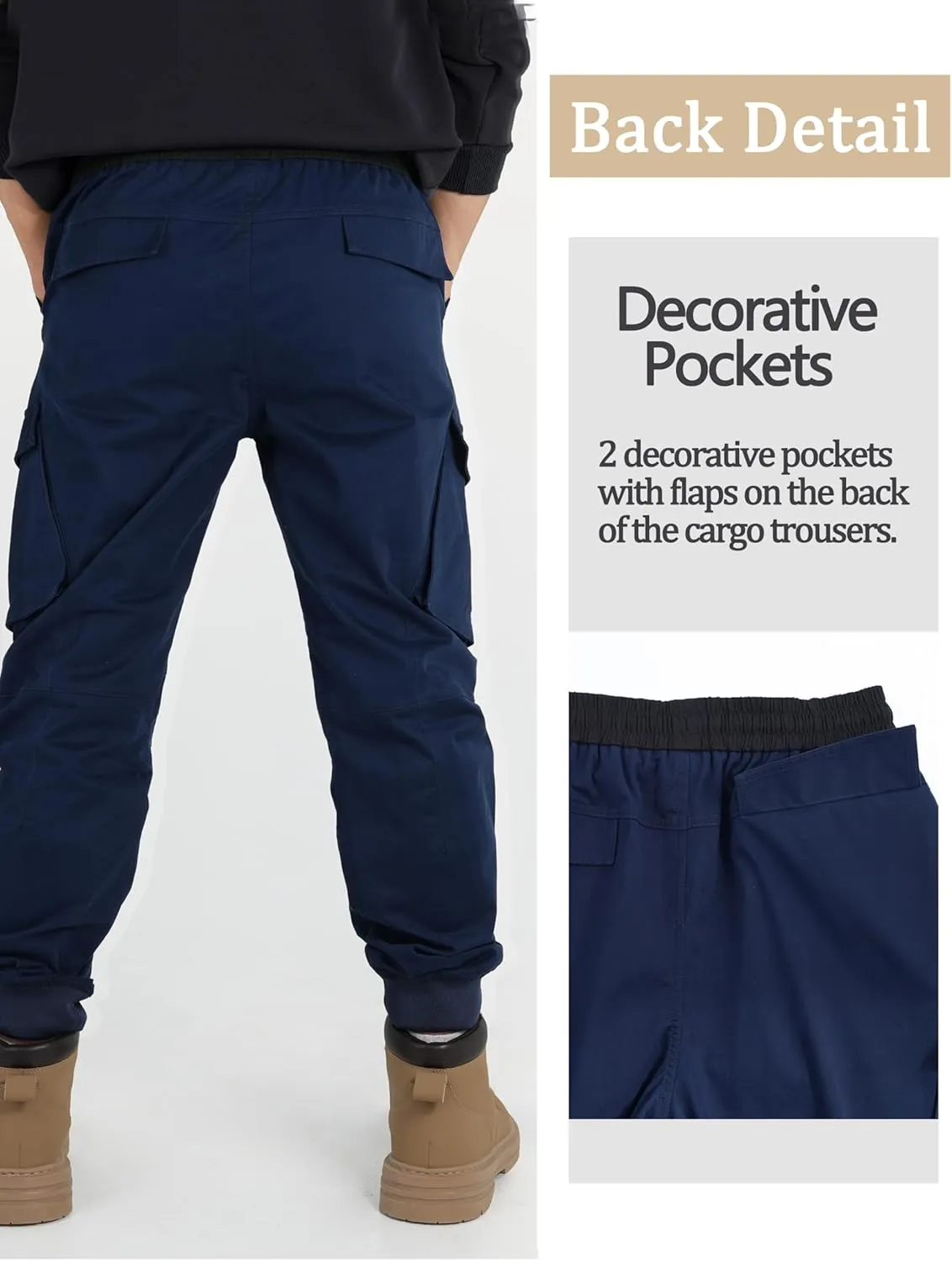 CAMLAKEE Boys Stretch Cargo Pants Kids Drawstring Elastic Waist School Youth Twill Joggers Pants