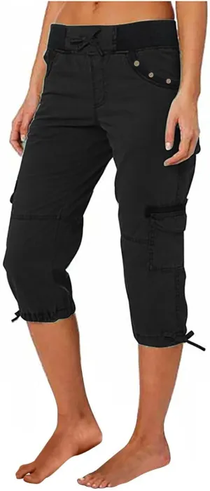 Capri Pants for Women Joggers Stretch Lightweight Straight Wide Leg Loose Comfy Pajama Capri Pants with Pockets