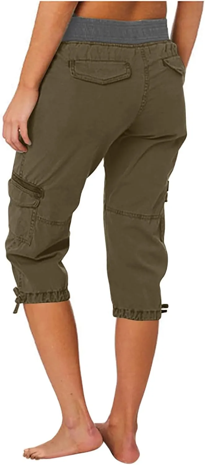 Capri Pants for Women Joggers Stretch Lightweight Straight Wide Leg Loose Comfy Pajama Capri Pants with Pockets