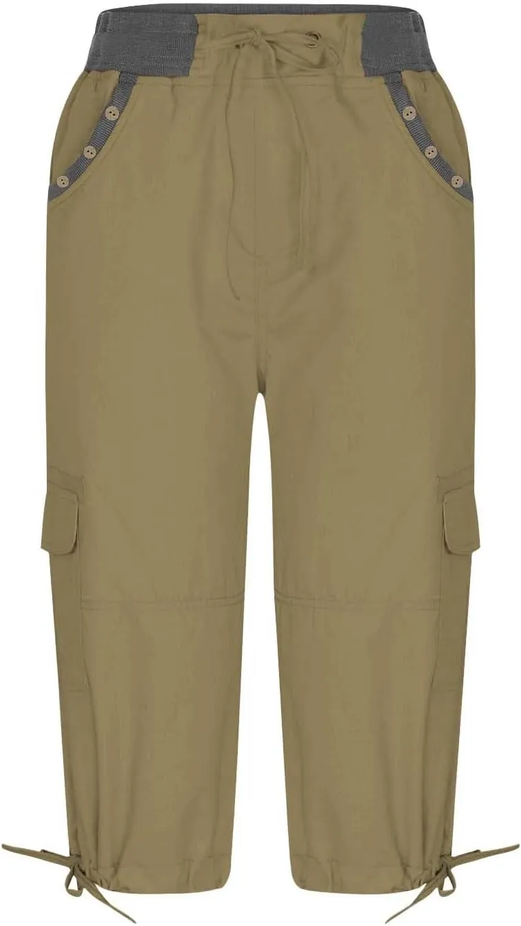 Capri Pants for Women Joggers Stretch Lightweight Straight Wide Leg Loose Comfy Pajama Capri Pants with Pockets