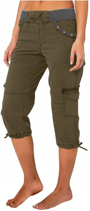 Capri Pants for Women Joggers Stretch Lightweight Straight Wide Leg Loose Comfy Pajama Capri Pants with Pockets