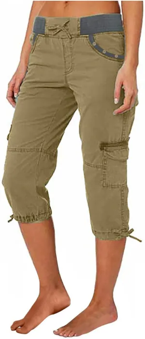 Capri Pants for Women Joggers Stretch Lightweight Straight Wide Leg Loose Comfy Pajama Capri Pants with Pockets