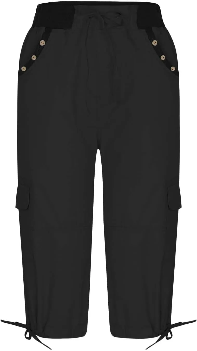Capri Pants for Women Joggers Stretch Lightweight Straight Wide Leg Loose Comfy Pajama Capri Pants with Pockets