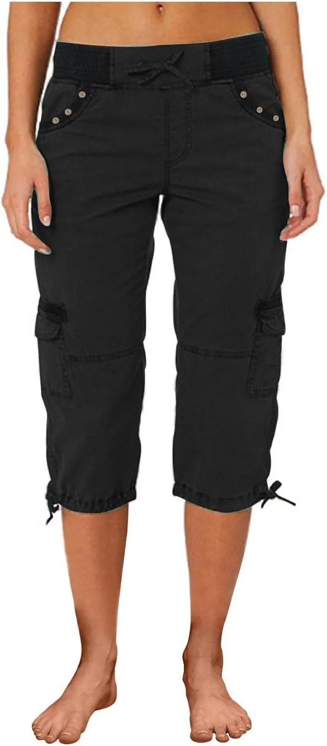 Capri Pants for Women Joggers Stretch Lightweight Straight Wide Leg Loose Comfy Pajama Capri Pants with Pockets