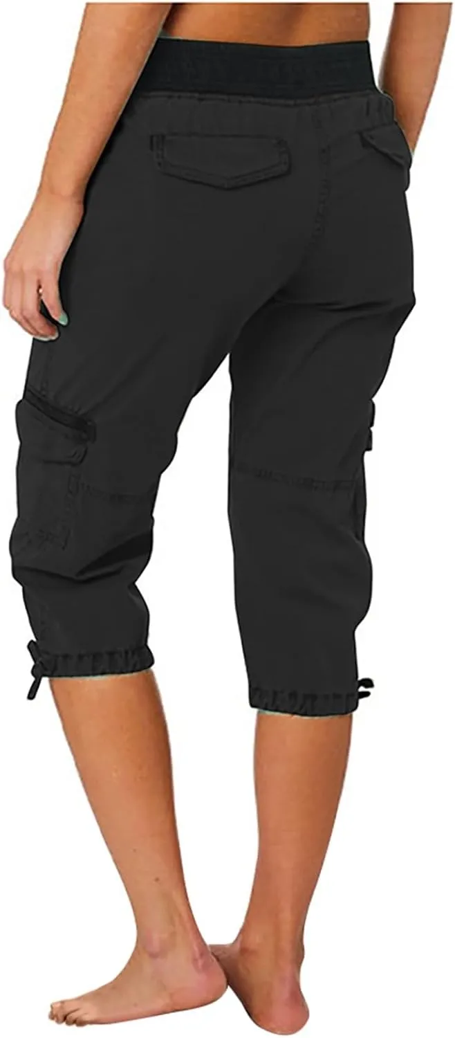 Capri Pants for Women Joggers Stretch Lightweight Straight Wide Leg Loose Comfy Pajama Capri Pants with Pockets