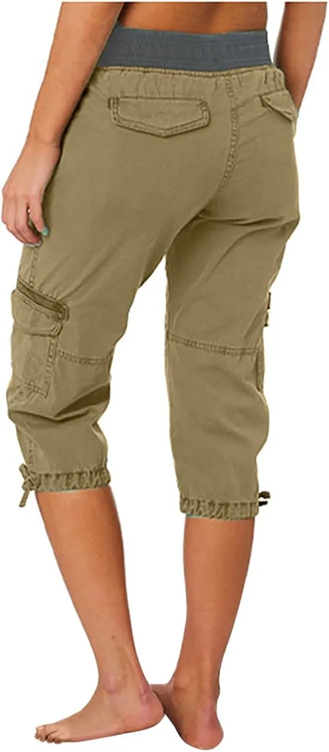 Capri Pants for Women Joggers Stretch Lightweight Straight Wide Leg Loose Comfy Pajama Capri Pants with Pockets