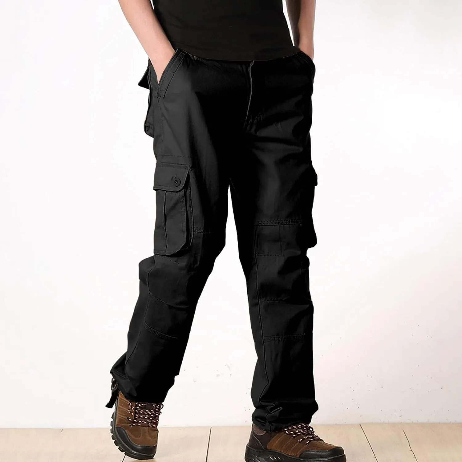 Cargo Pants for Men Big and Tall Loose Fit Straight Leg Classic Twill Work Pants Multi-Pockets Outdoor Hiking Pants