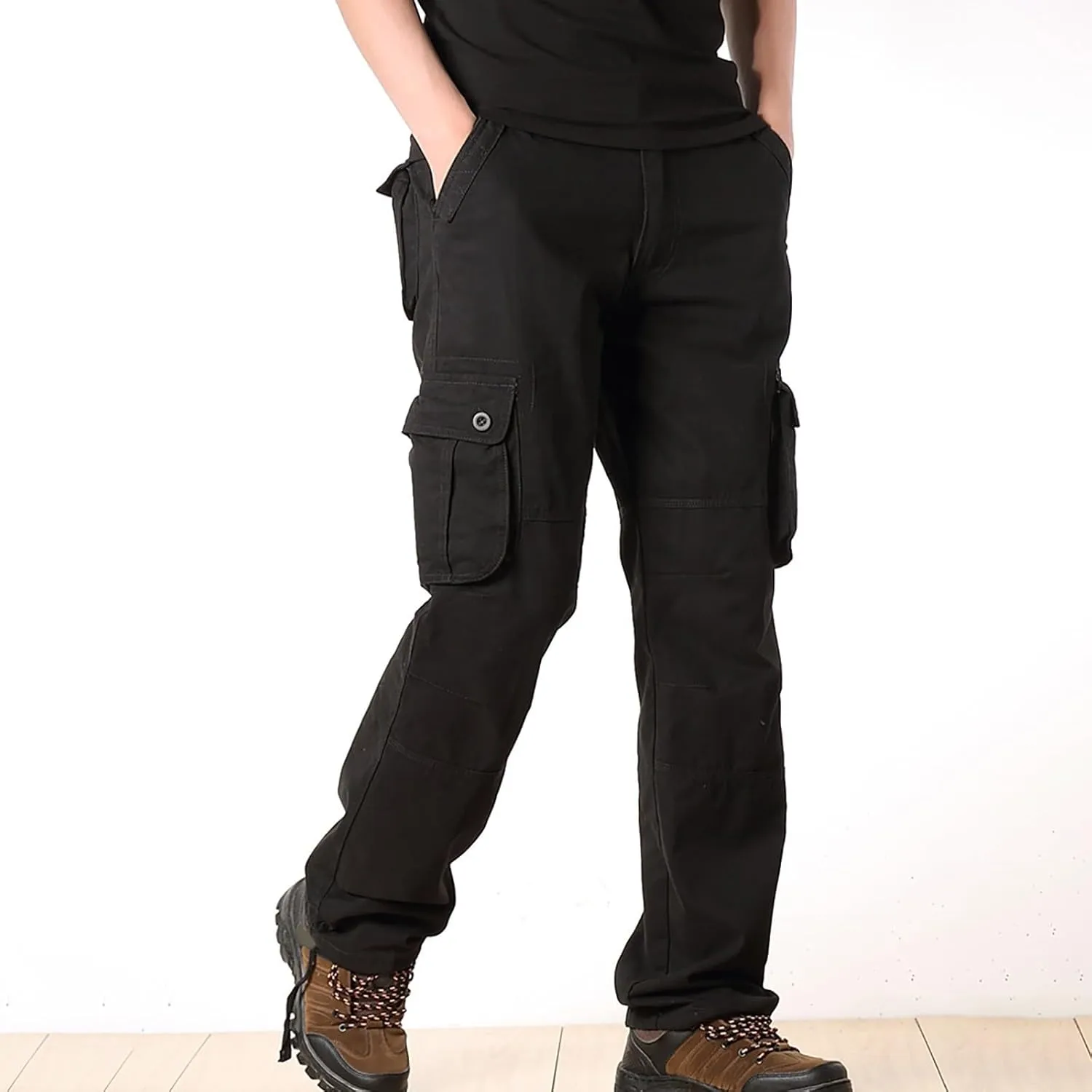 Cargo Pants for Men Big and Tall Loose Fit Straight Leg Classic Twill Work Pants Multi-Pockets Outdoor Hiking Pants