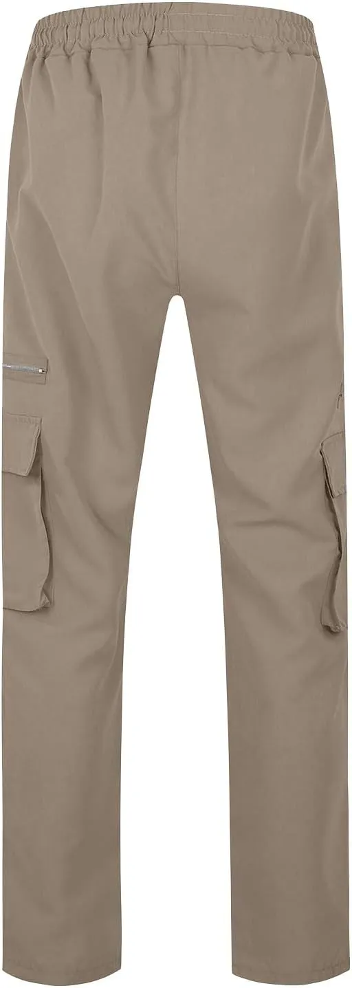 Cargo Pants for Men Casual Lightweight Elastic Waist Drawstring Trousers Work Multi Pockets Twill Joggers with Zipper