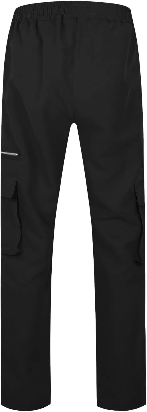 Cargo Pants for Men Casual Lightweight Elastic Waist Drawstring Trousers Work Multi Pockets Twill Joggers with Zipper
