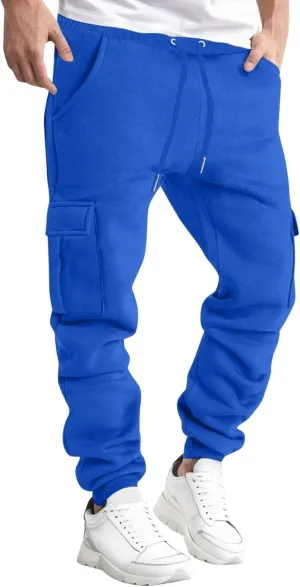 Cargo Sweatpants for Men Casual Elastic Waist Drawstring Tapered Sports Jogger Pants Athletic Workout Hiking Trousers