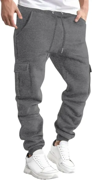 Cargo Sweatpants for Men Casual Elastic Waist Drawstring Tapered Sports Jogger Pants Athletic Workout Hiking Trousers