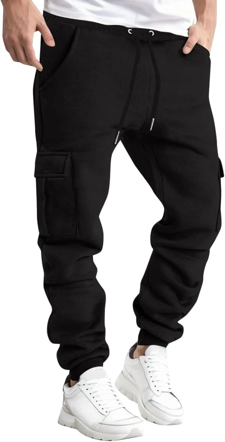 Cargo Sweatpants for Men Casual Elastic Waist Drawstring Tapered Sports Jogger Pants Athletic Workout Hiking Trousers