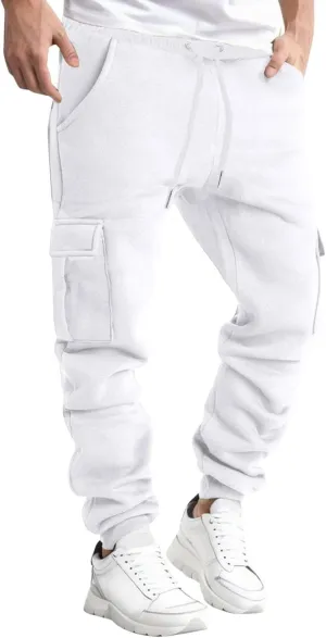 Cargo Sweatpants for Men Casual Elastic Waist Drawstring Tapered Sports Jogger Pants Athletic Workout Hiking Trousers