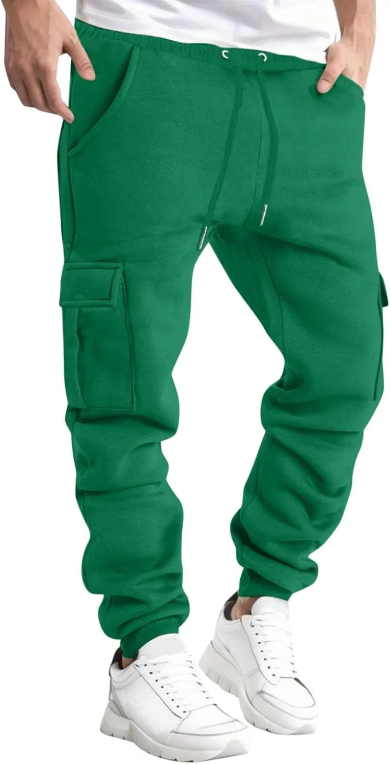 Cargo Sweatpants for Men Casual Elastic Waist Drawstring Tapered Sports Jogger Pants Athletic Workout Hiking Trousers
