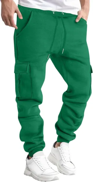 Cargo Sweatpants for Men Casual Elastic Waist Drawstring Tapered Sports Jogger Pants Athletic Workout Hiking Trousers