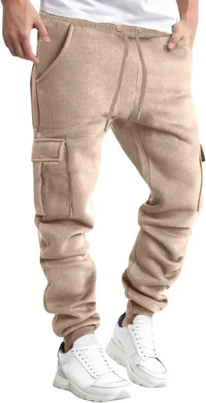 Cargo Sweatpants for Men Casual Elastic Waist Drawstring Tapered Sports Jogger Pants Athletic Workout Hiking Trousers