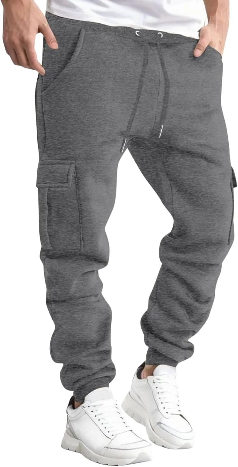 Cargo Sweatpants for Men Casual Elastic Waist Drawstring Tapered Sports Jogger Pants Athletic Workout Hiking Trousers