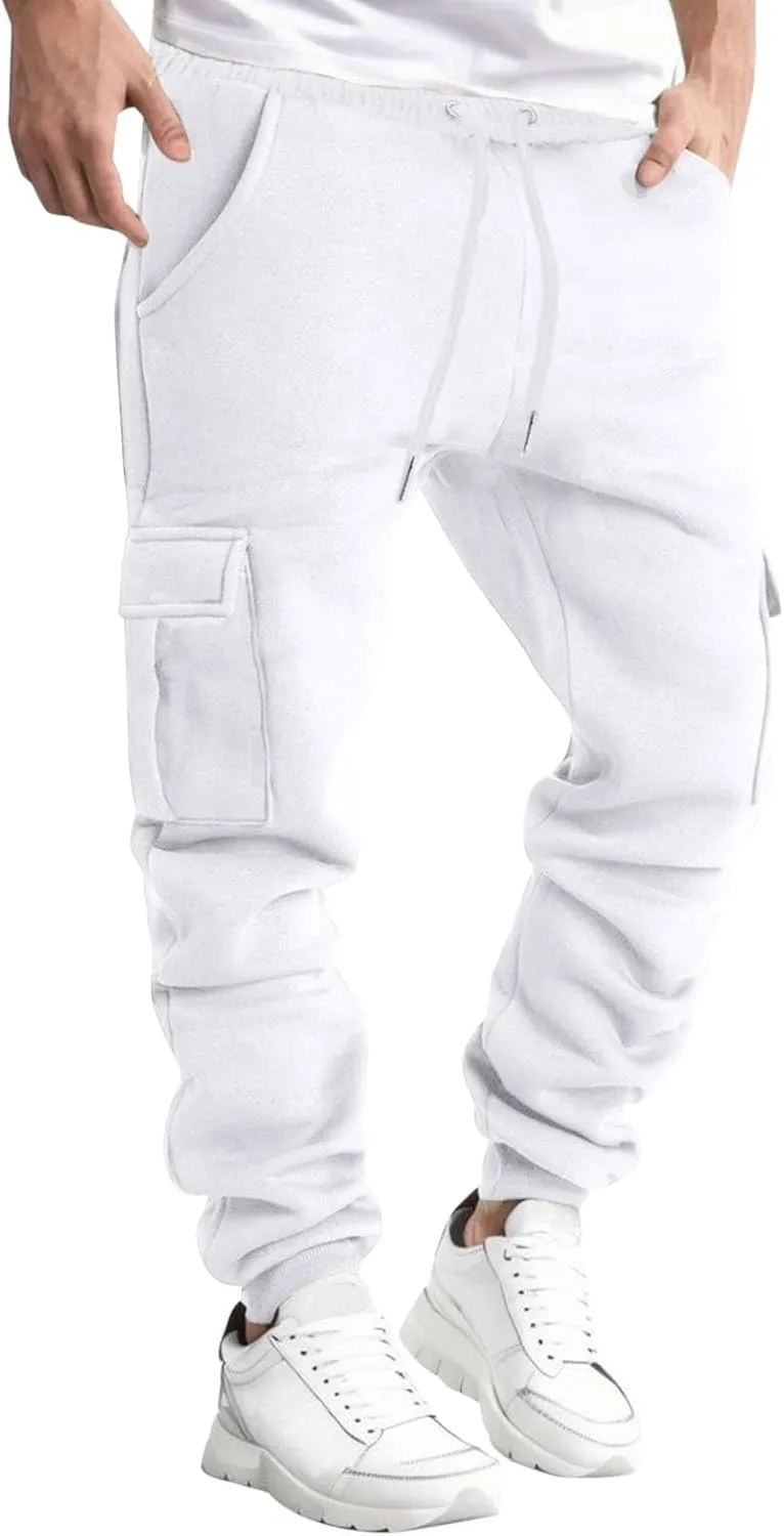 Cargo Sweatpants for Men Casual Elastic Waist Drawstring Tapered Sports Jogger Pants Athletic Workout Hiking Trousers