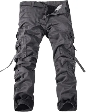 Cargo Trousers for Men Fleece Cargo Sweatpants Stretch Elastic Waist Athletic Workout Jogger Drawstring Sport Pants