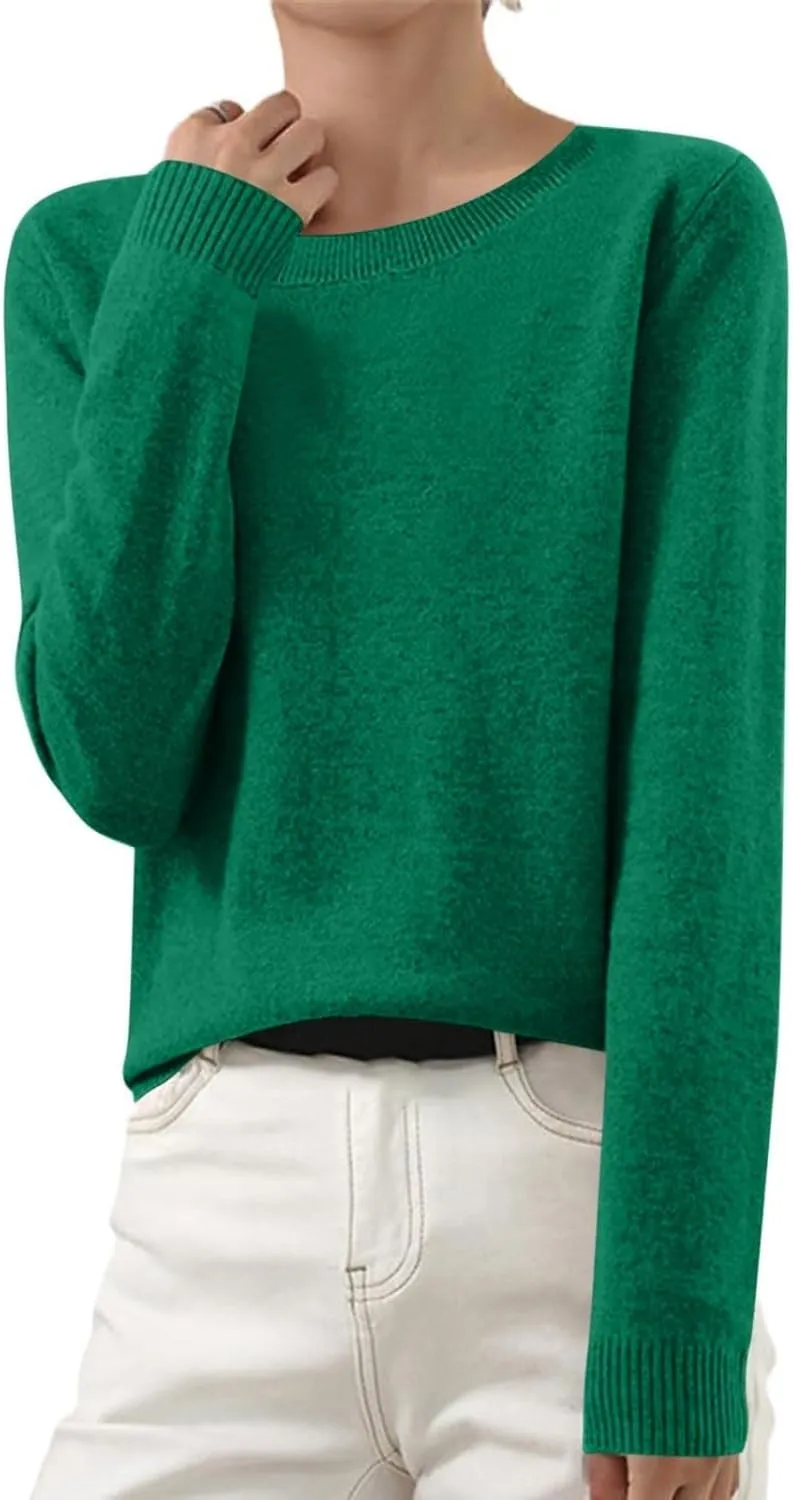 Cashmere Sweaters for Women Crewneck Long Sleeve Oversized Sweaters Trendy Ribbed Knit Cuffs Hem Tunic Sweaters Tops
