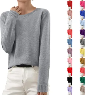 Cashmere Sweaters for Women Crewneck Long Sleeve Oversized Sweaters Trendy Ribbed Knit Cuffs Hem Tunic Sweaters Tops