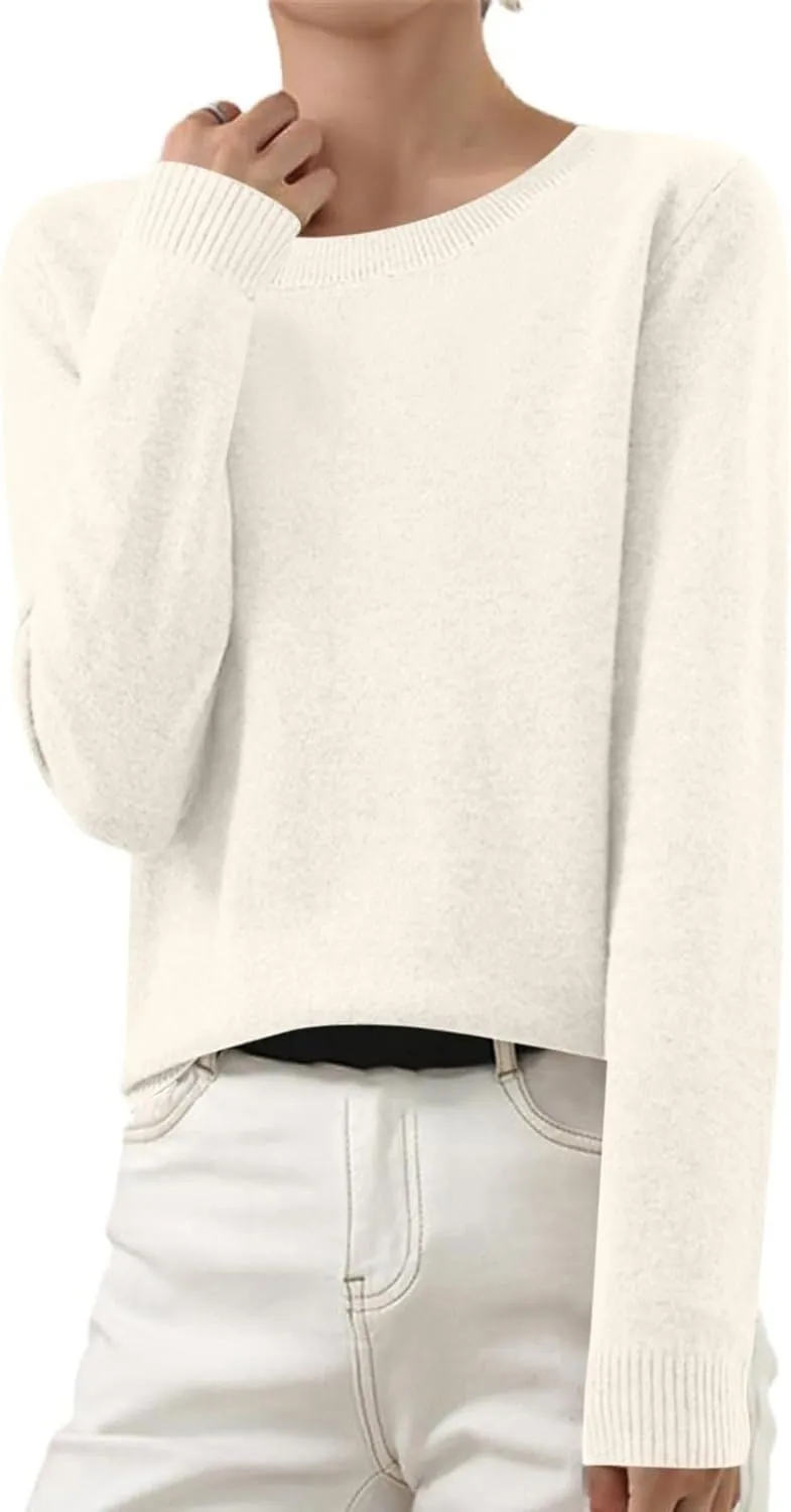 Cashmere Sweaters for Women Crewneck Long Sleeve Oversized Sweaters Trendy Ribbed Knit Cuffs Hem Tunic Sweaters Tops