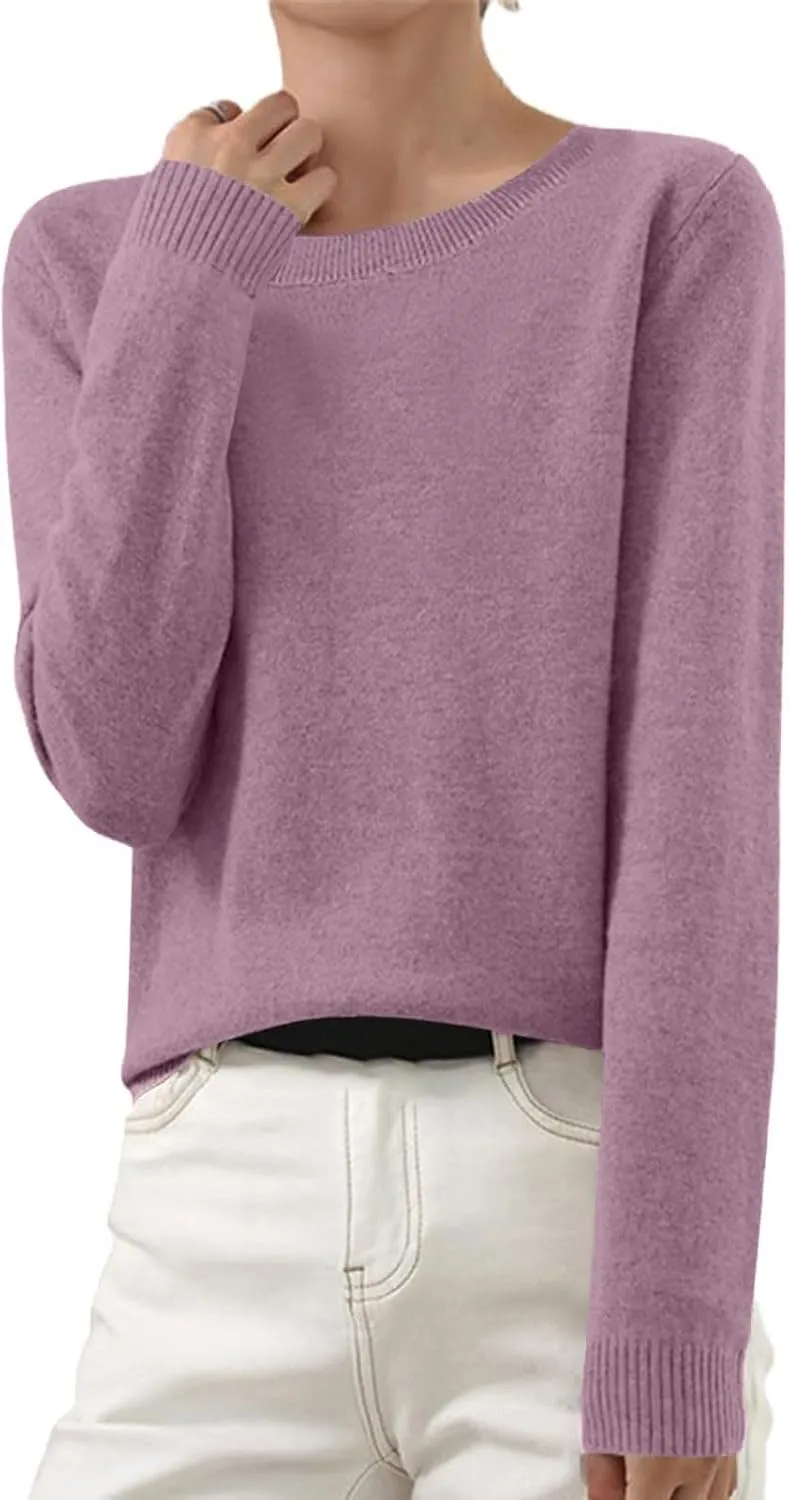 Cashmere Sweaters for Women Crewneck Long Sleeve Oversized Sweaters Trendy Ribbed Knit Cuffs Hem Tunic Sweaters Tops