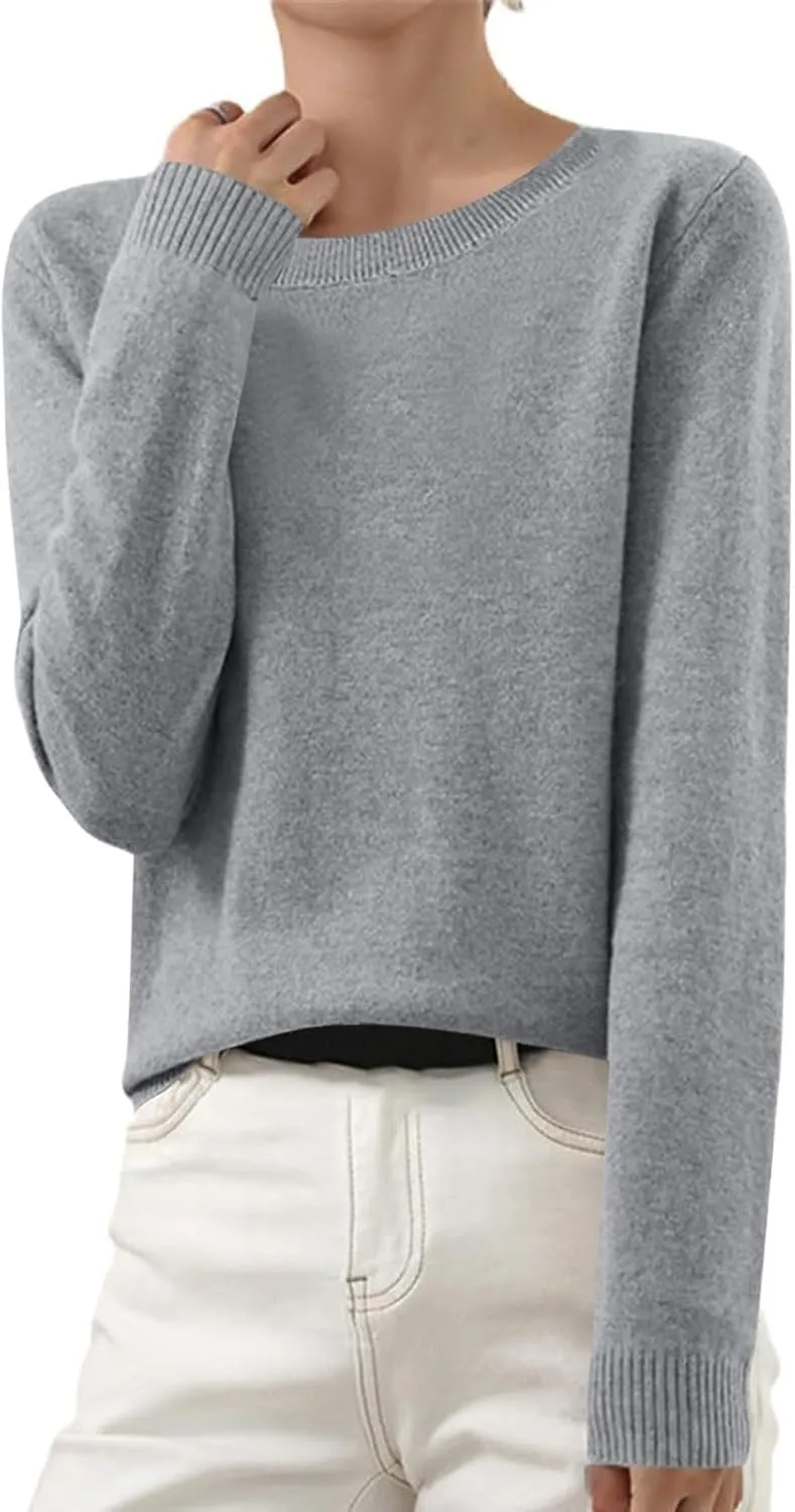 Cashmere Sweaters for Women Crewneck Long Sleeve Oversized Sweaters Trendy Ribbed Knit Cuffs Hem Tunic Sweaters Tops