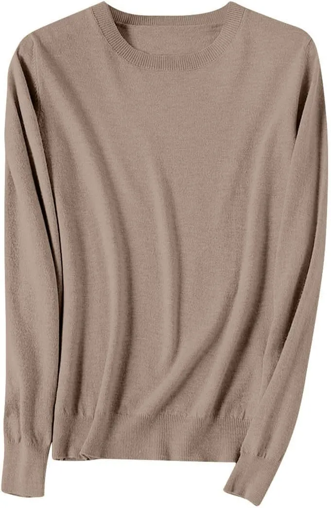 Cashmere Sweaters for Women Crewneck Long Sleeve Oversized Sweaters Trendy Ribbed Knit Cuffs Hem Tunic Sweaters Tops