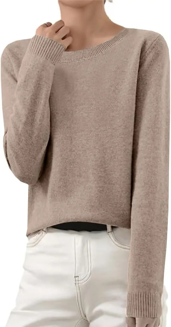 Cashmere Sweaters for Women Crewneck Long Sleeve Oversized Sweaters Trendy Ribbed Knit Cuffs Hem Tunic Sweaters Tops