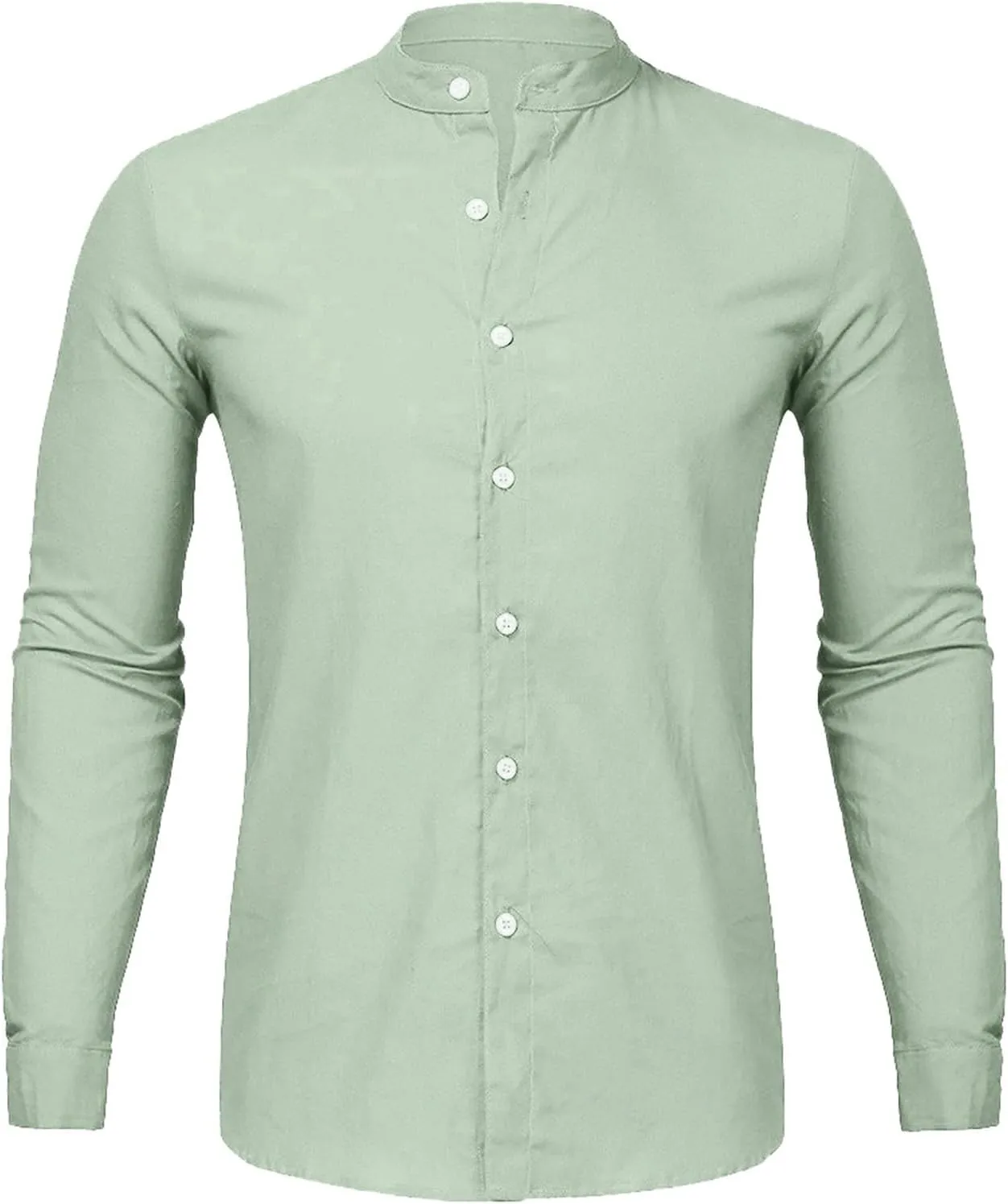 Casual Button Down Shirt for Men Lightweight Long Sleeve Band Collar T Shirt Beach Hippie Party Blouse Work Tees
