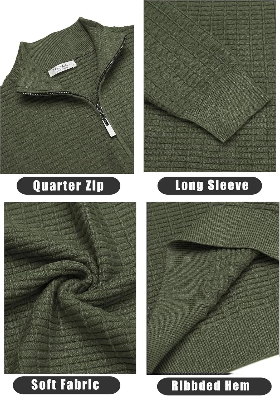 COOFANDY Men's Quarter Zip Sweaters Slim Fit Lightweight Cotton Knitted Casual Mock Neck Pullover Sweaters