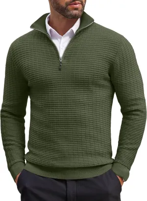COOFANDY Men's Quarter Zip Sweaters Slim Fit Lightweight Cotton Knitted Casual Mock Neck Pullover Sweaters