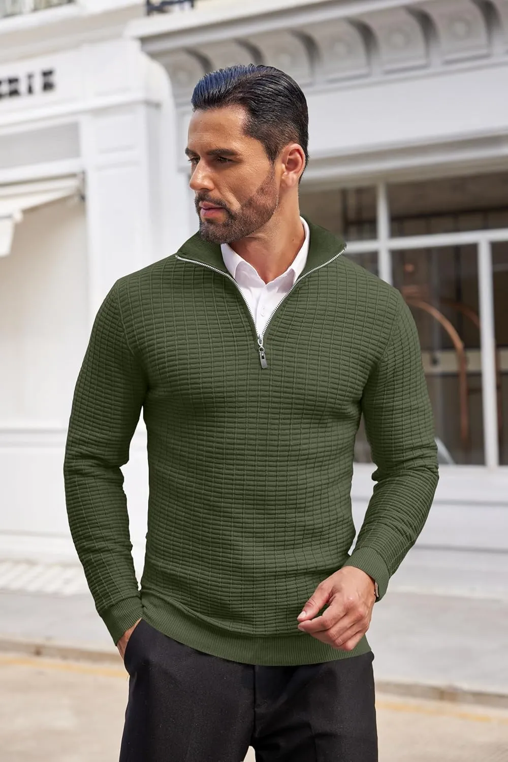 COOFANDY Men's Quarter Zip Sweaters Slim Fit Lightweight Cotton Knitted Casual Mock Neck Pullover Sweaters