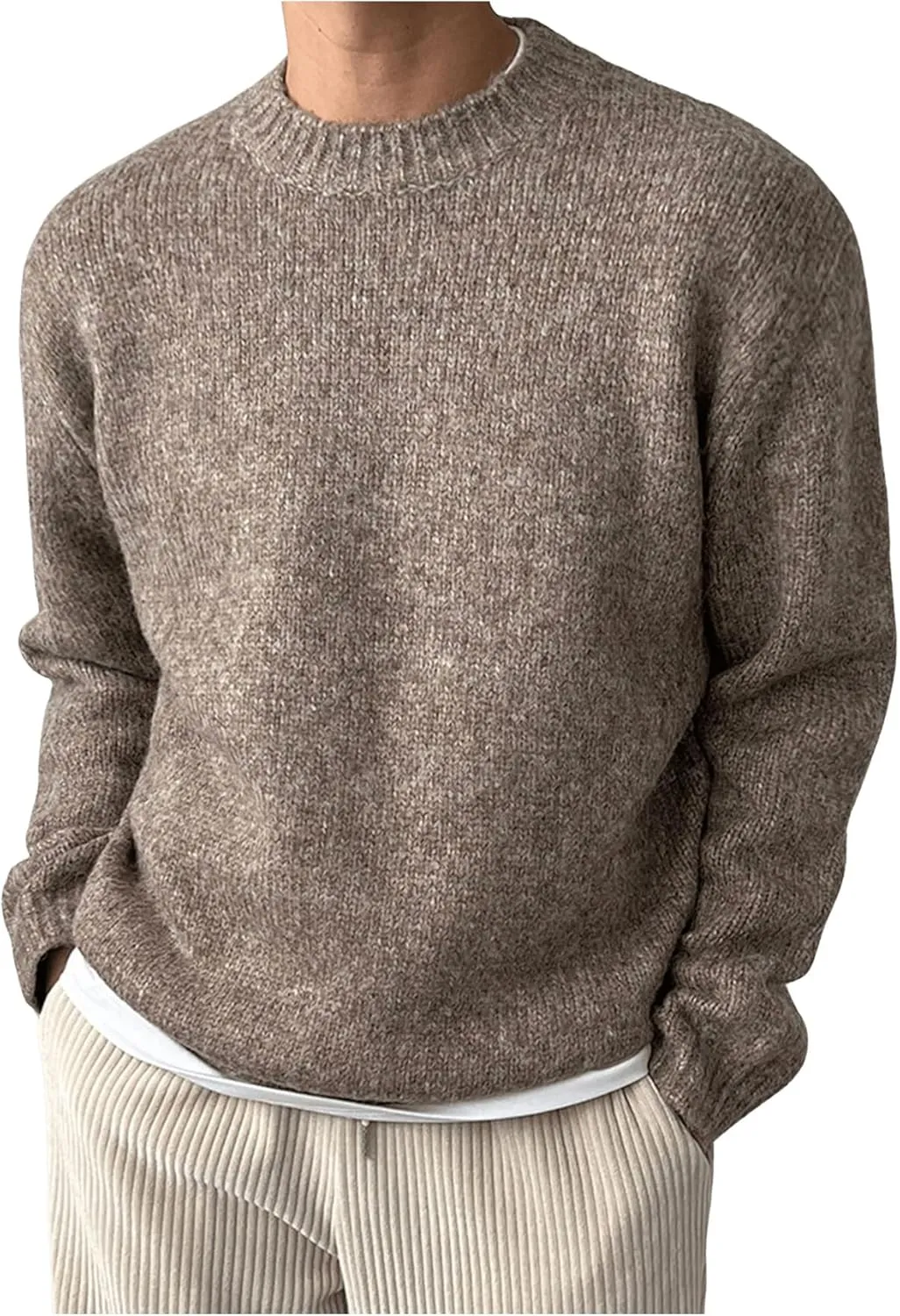 COZYEASE Men's Crewneck Long Sleeve Sweaters Drop Shoulder Knit Pullover Tops Basic Knitwear