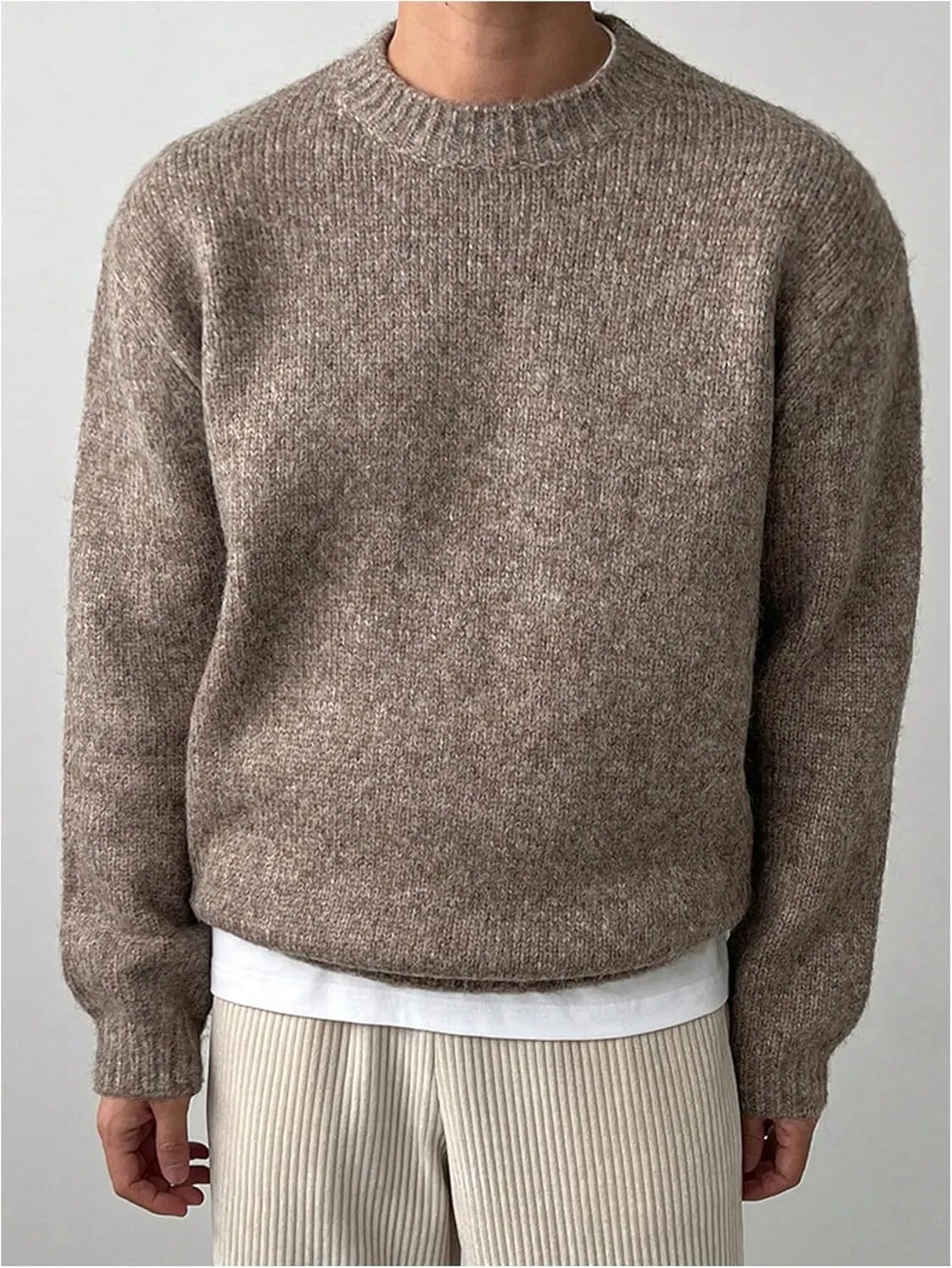 COZYEASE Men's Crewneck Long Sleeve Sweaters Drop Shoulder Knit Pullover Tops Basic Knitwear