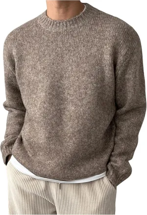 COZYEASE Men's Crewneck Long Sleeve Sweaters Drop Shoulder Knit Pullover Tops Basic Knitwear
