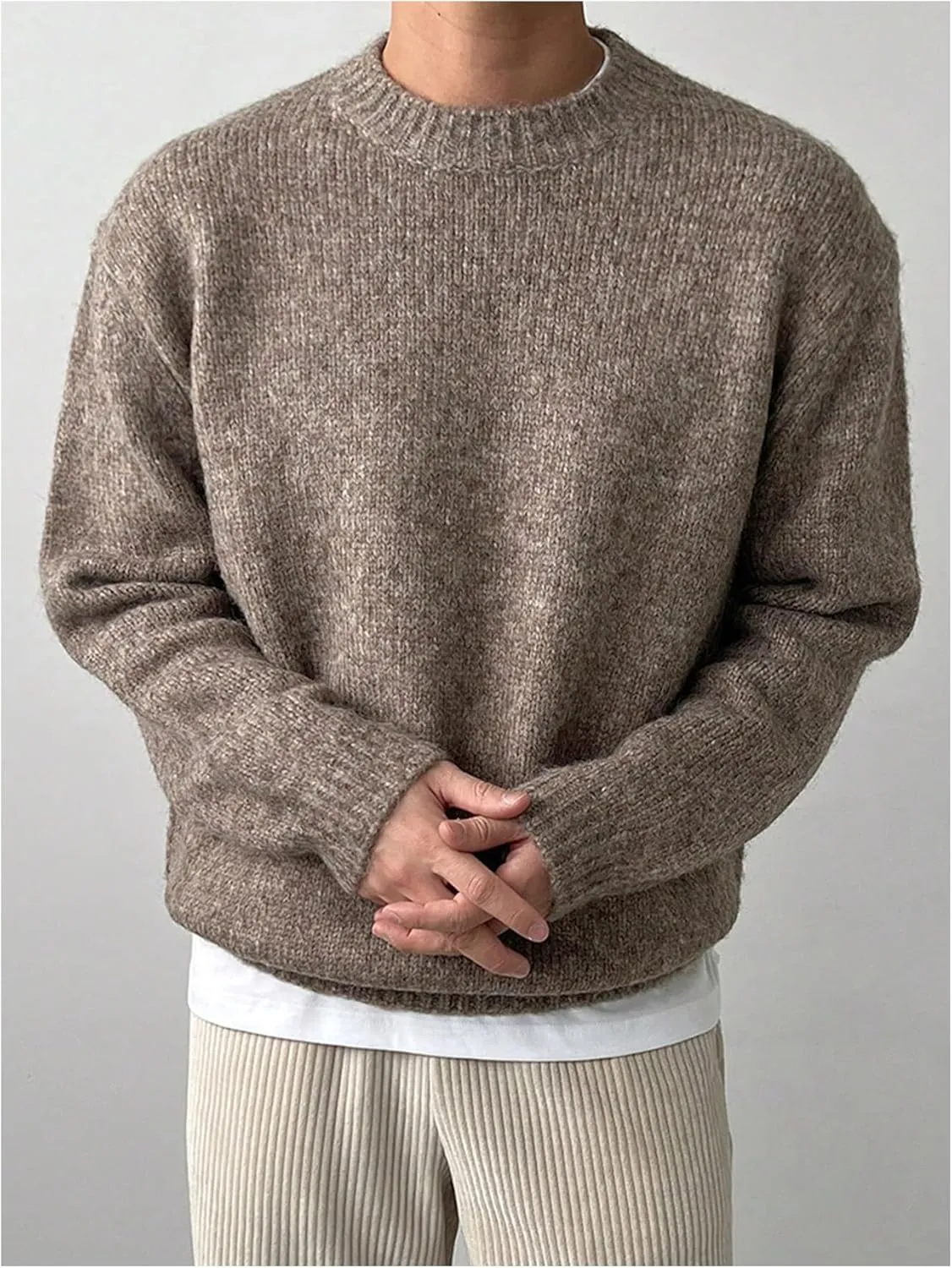 COZYEASE Men's Crewneck Long Sleeve Sweaters Drop Shoulder Knit Pullover Tops Basic Knitwear