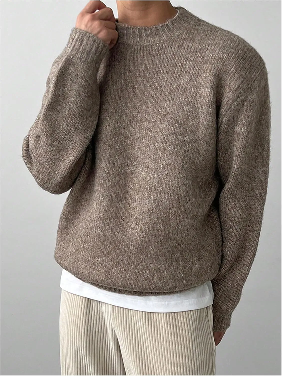 COZYEASE Men's Crewneck Long Sleeve Sweaters Drop Shoulder Knit Pullover Tops Basic Knitwear
