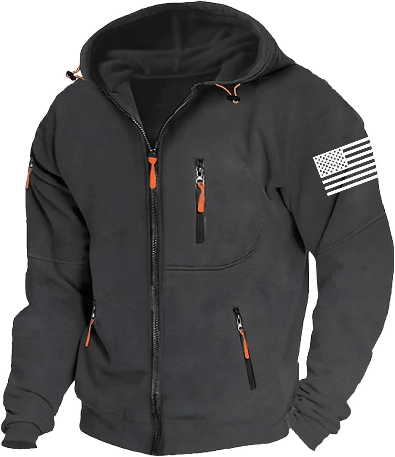CRNTCEM Mens American Flag Printed Zip Up Hoodie Lightweight Military Tactical Sweatshirt Long Sleeve Casual Fashion Jackets