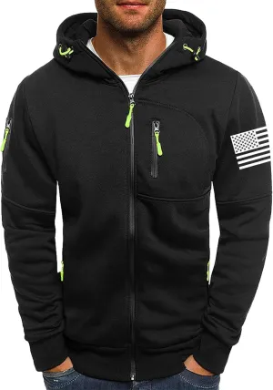 CRNTCEM Mens American Flag Printed Zip Up Hoodie Lightweight Military Tactical Sweatshirt Long Sleeve Casual Fashion Jackets