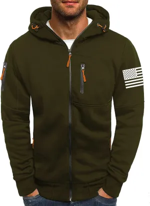 CRNTCEM Mens American Flag Printed Zip Up Hoodie Lightweight Military Tactical Sweatshirt Long Sleeve Casual Fashion Jackets