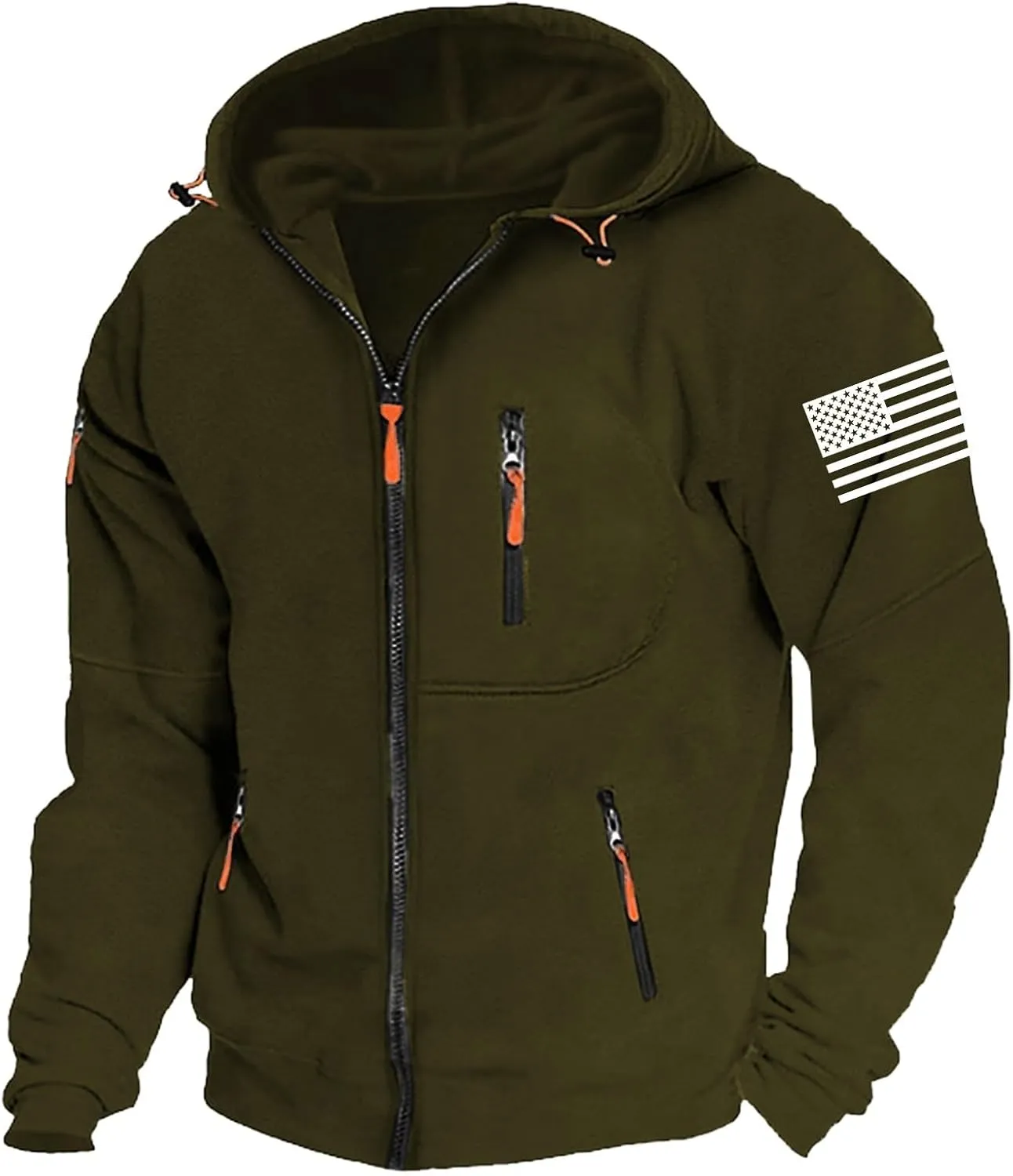CRNTCEM Mens American Flag Printed Zip Up Hoodie Lightweight Military Tactical Sweatshirt Long Sleeve Casual Fashion Jackets