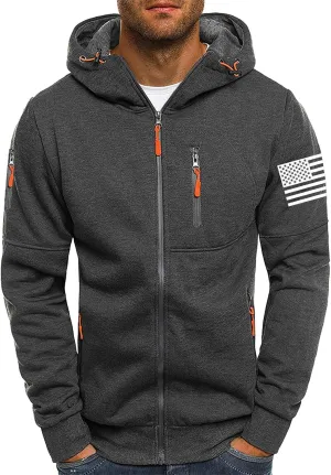 CRNTCEM Mens American Flag Printed Zip Up Hoodie Lightweight Military Tactical Sweatshirt Long Sleeve Casual Fashion Jackets
