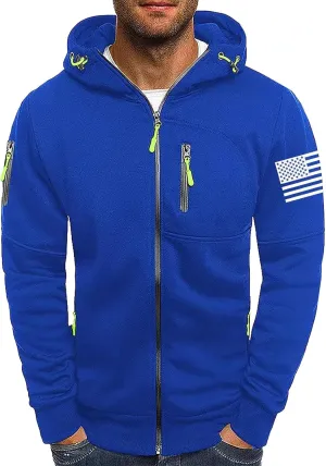CRNTCEM Mens American Flag Printed Zip Up Hoodie Lightweight Military Tactical Sweatshirt Long Sleeve Casual Fashion Jackets
