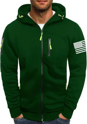 CRNTCEM Mens American Flag Printed Zip Up Hoodie Lightweight Military Tactical Sweatshirt Long Sleeve Casual Fashion Jackets